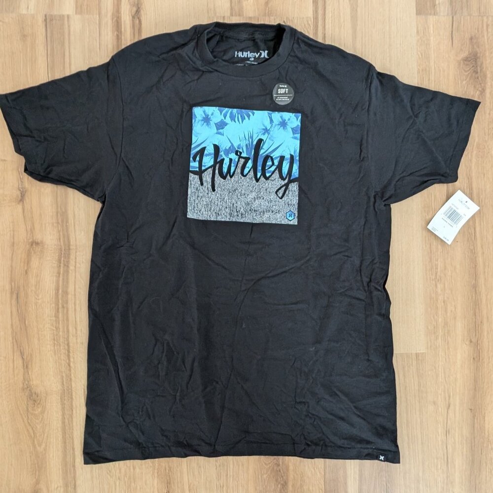 NWT Hurley Dawn Tides Graphic T-Shirt Black Soft Premium Tee Men’s Large